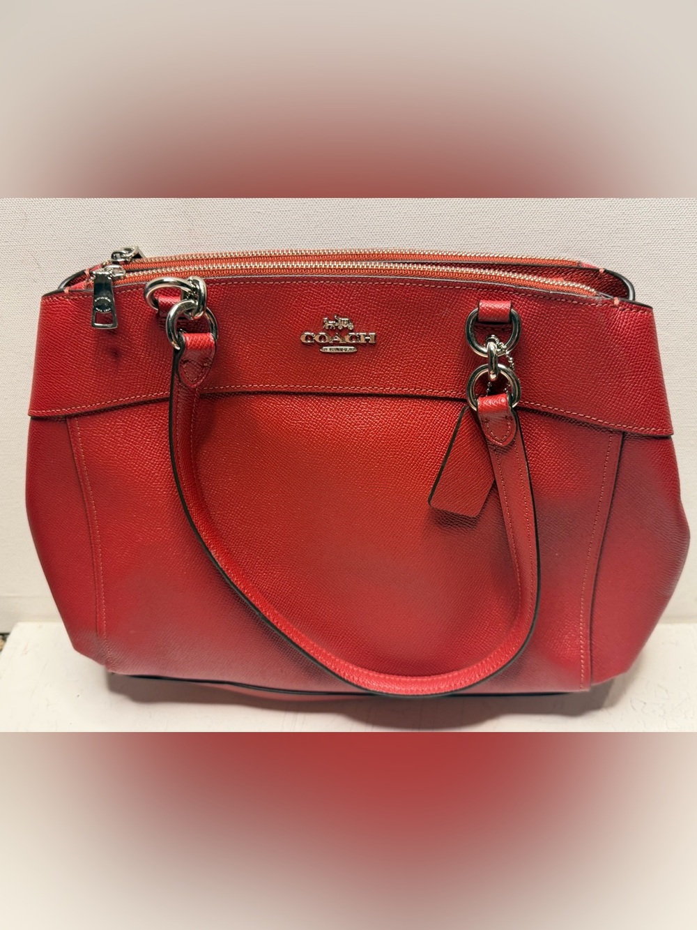 Coach Red Leather Double-Zip Tote
